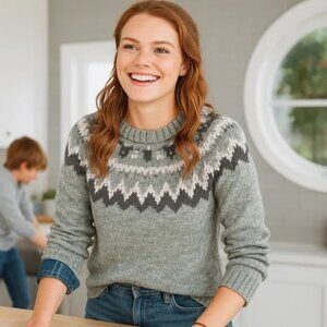 Maurices Gray Charcoal Black and White Fair Isle Print Knit Sweater